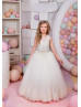 Ivory Lace Tulle Keyhole Back Flower Girl Dress For Wedding